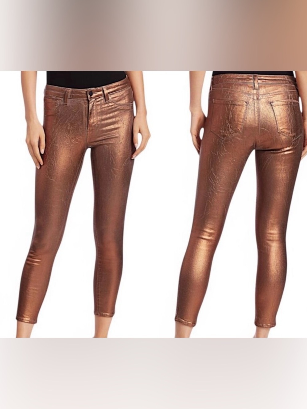 NWT L’AGENCE Margot high waisted bronze foil distressed skinny metallic denim 28